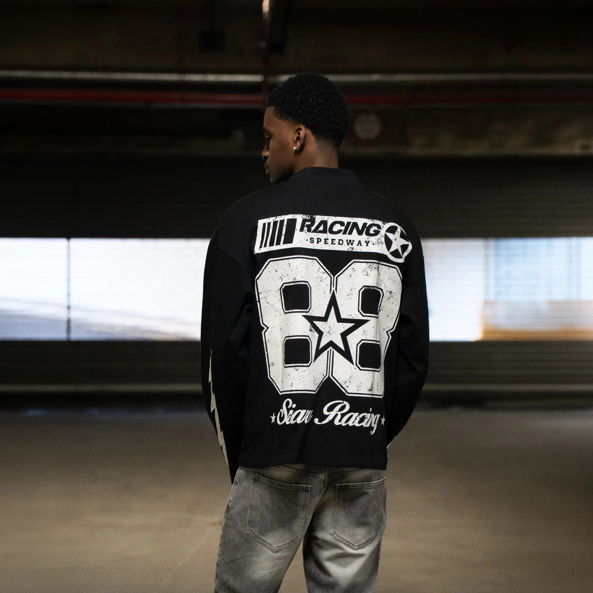 Back View of SIARR Speedway L/S Black T-Shirt
